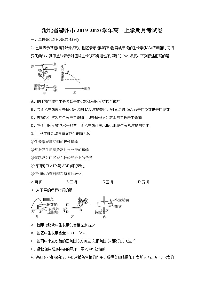 【生物】湖北省鄂州市2019-2020学年高二上学期月考试卷01