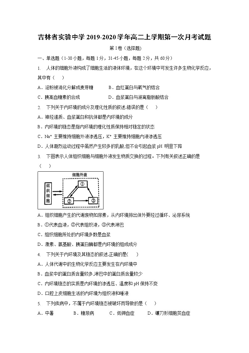 【生物】吉林省实验中学2019-2020学年高二上学期第一次月考试题01