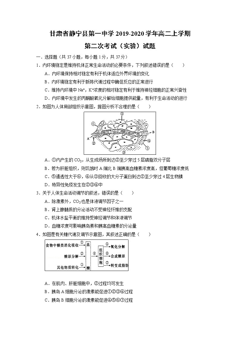 【生物】甘肃省静宁县第一中学2019-2020学年高二上学期第二次考试(实验)试题01