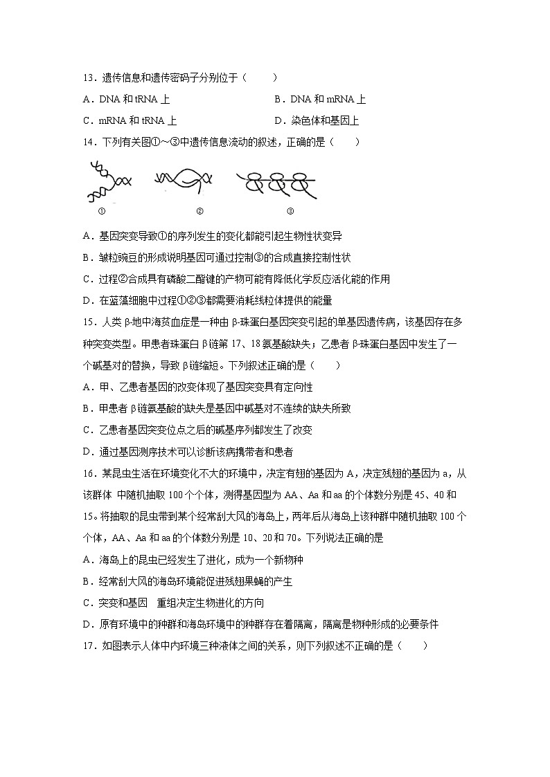 【生物】广西壮族自治区田阳高中2020-2021学年高二9月月考试题03