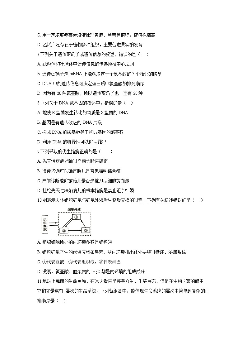 【生物】河南省许昌市长葛市第一高级中学2020-2021学年高二上学期月考试卷第2页