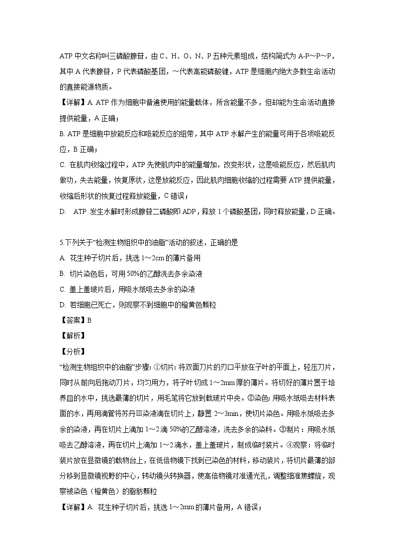 【生物】浙江省嘉兴市2018-2019学年高二下学期期末考试试题(解析版)第3页
