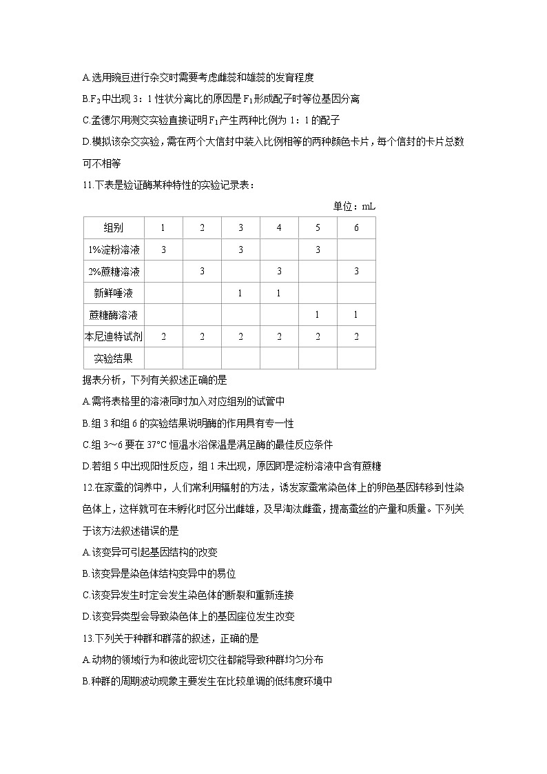 【生物】浙江省浙南名校联盟2018-2019学年高二下学期期末考试第3页