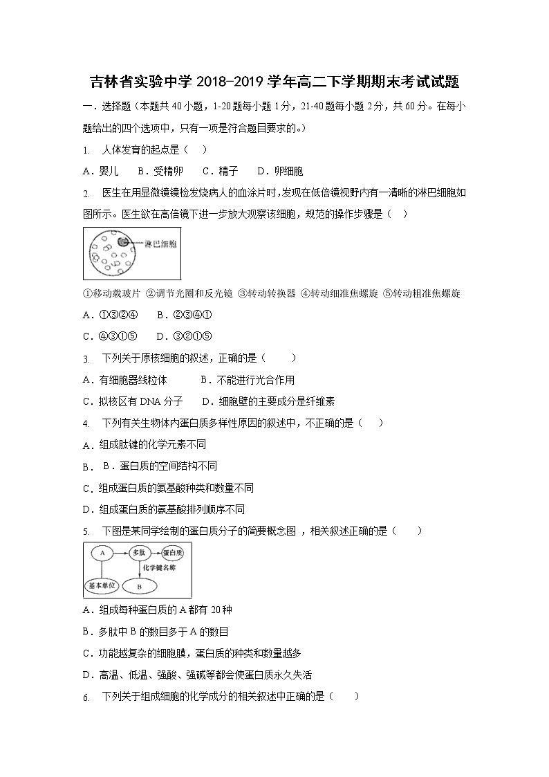【生物】吉林省实验中学2018-2019学年高二下学期期末考试试题第1页