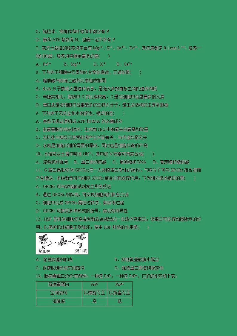 【生物】山西省应县第一中学校2018-2019学年高二下学期期末考试试题02