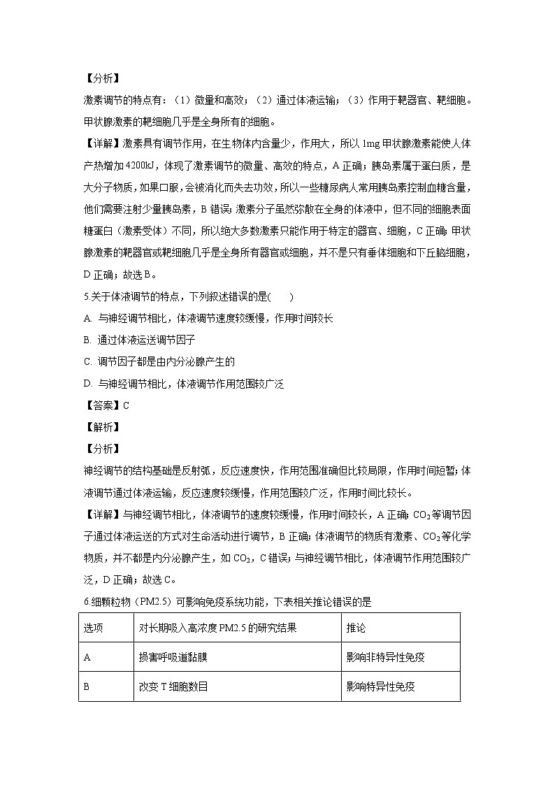 【生物】湖南省醴陵二中、醴陵四中2018-2019学年高二上学期期末联考试题(解析版)03
