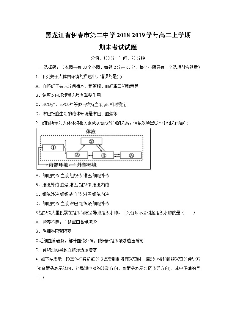 【生物】黑龍江省伊春市第二中學2018-2019學年高二上學期期末考試試題第1頁