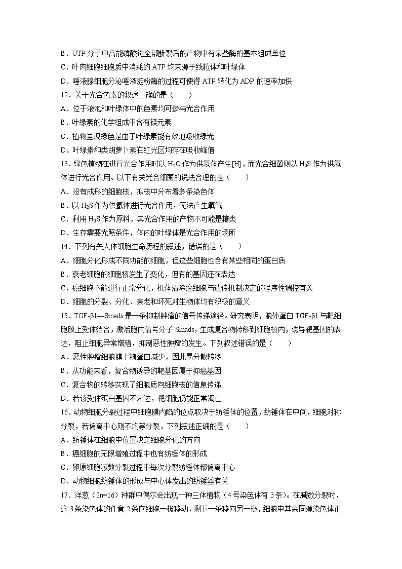 【生物】河南省开封第二十五中学2018-2019学年高二下学期期中考试试卷03