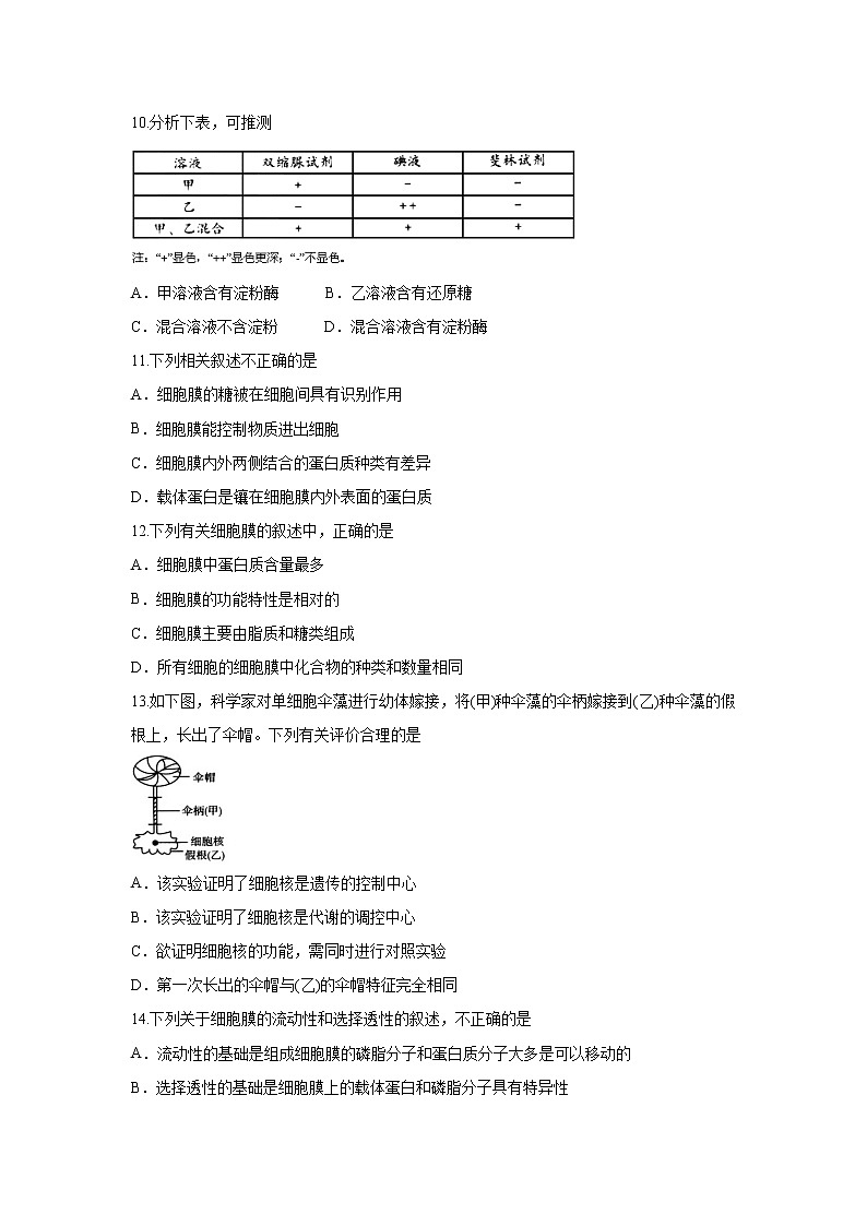 【生物】吉林省白城市通榆县第一中学2019-2020学年高二下学期期末考试试题03