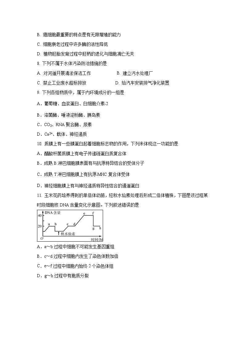 【生物】浙江省浙东北联盟(ZDB)2019-2020学年高二上学期期中考试试题02