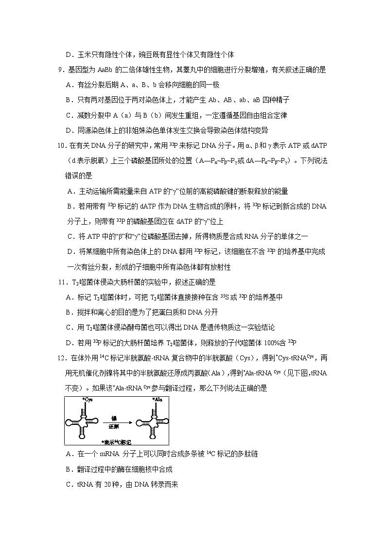 【生物】湖北省2019年春“荊、荊、襄、宜四地七?？荚嚶?lián)盟”高二期中聯(lián)考試題第3頁