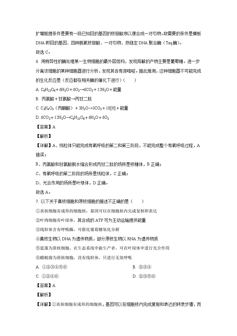 【生物】山东省潍坊市2019-2020学年高二下学期期中考试试题(解析版)03