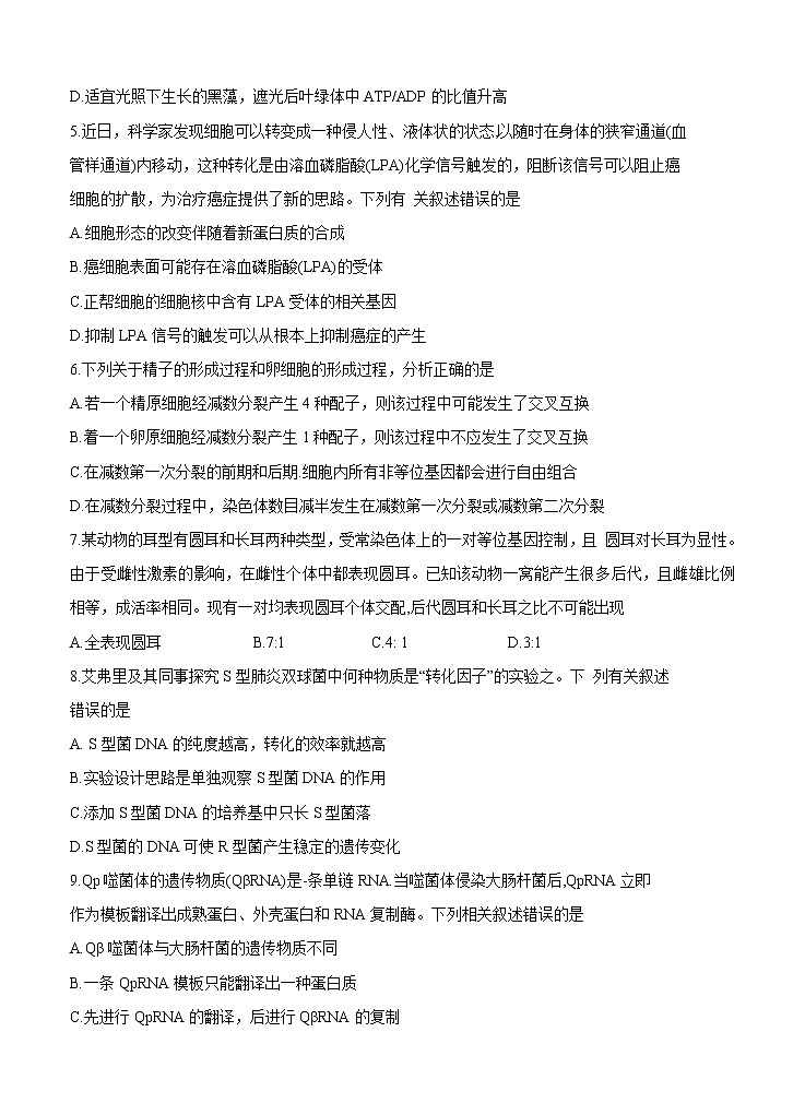 辽宁省辽西联合校2021届高三上学期期中考试 生物(含答案)第2页