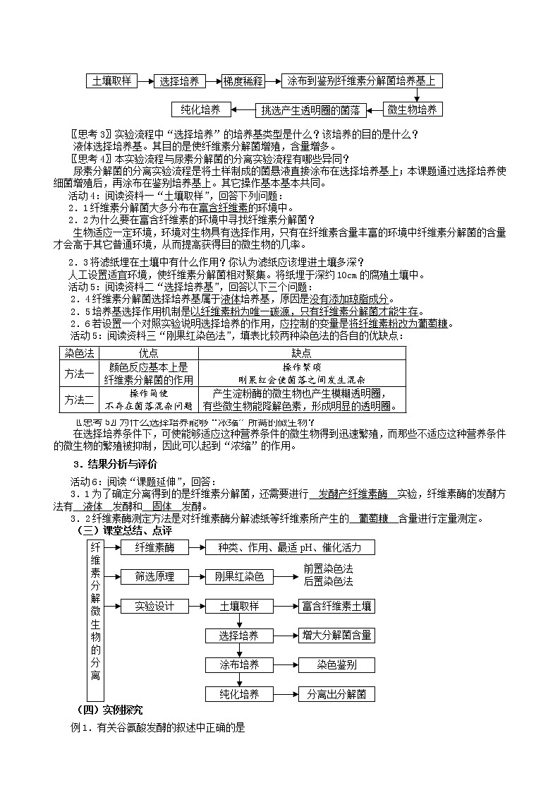 高中生物 2.3分解纤维素的微生物的分离教案 新人教版选修102