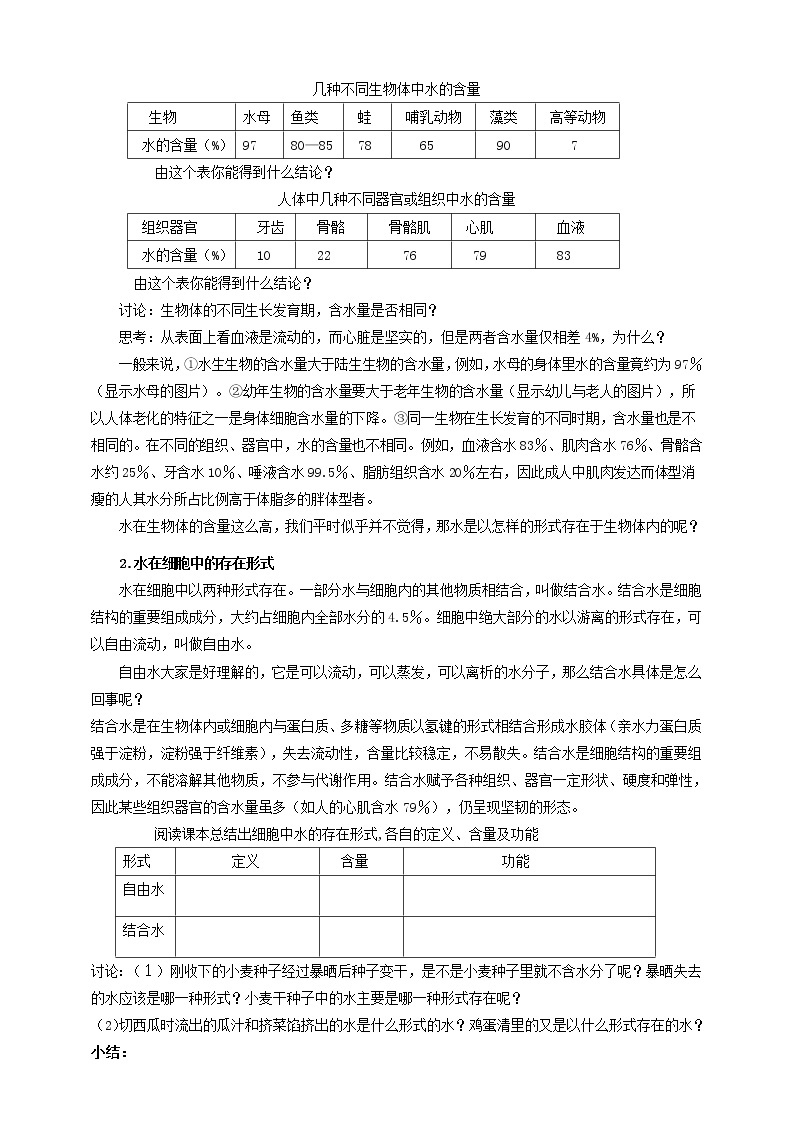 人教版生物必修一2.5《细胞中的无机物》PPT课件+教学设计+同步练习02