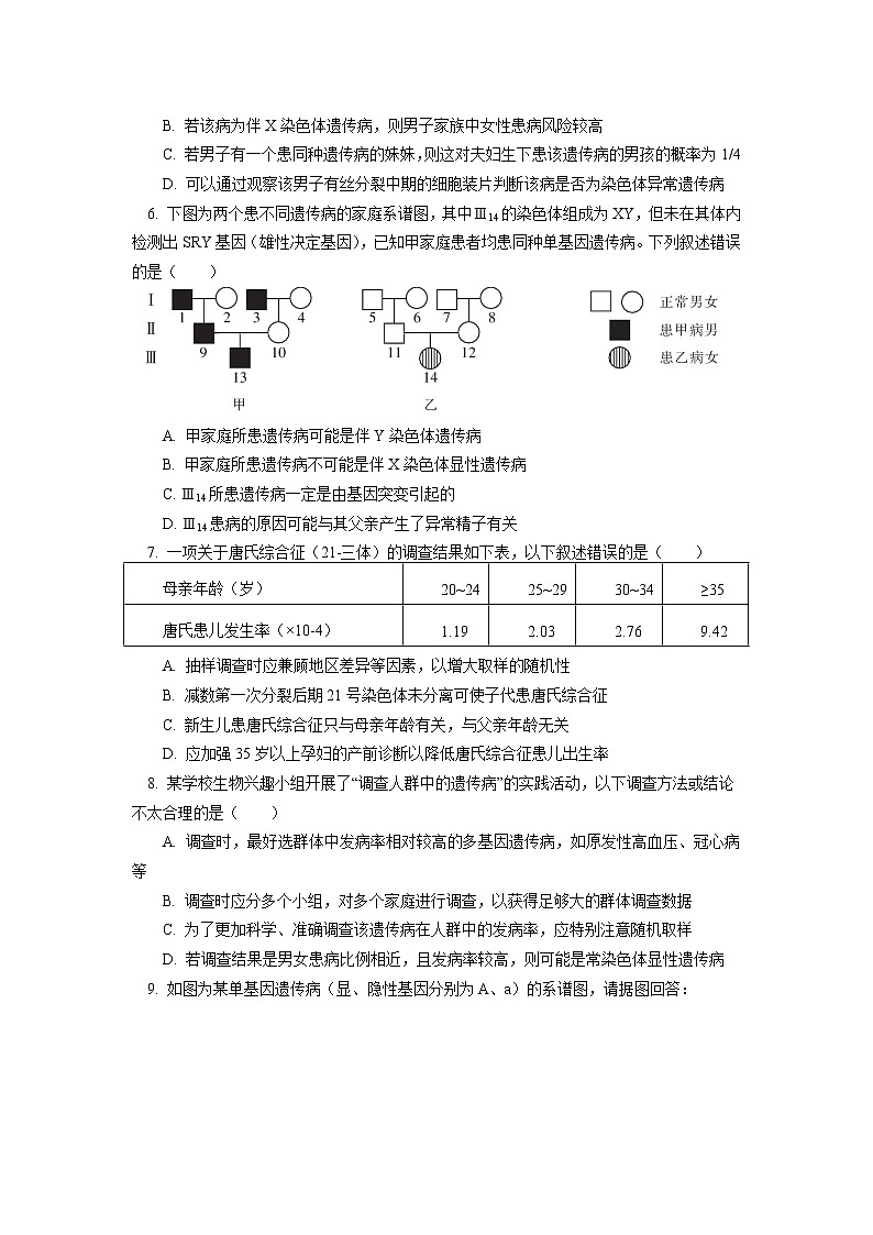 2020-2021学年高一上学期生物人教版(2019)必修二 人类遗传病同步练习(含答案)第2页