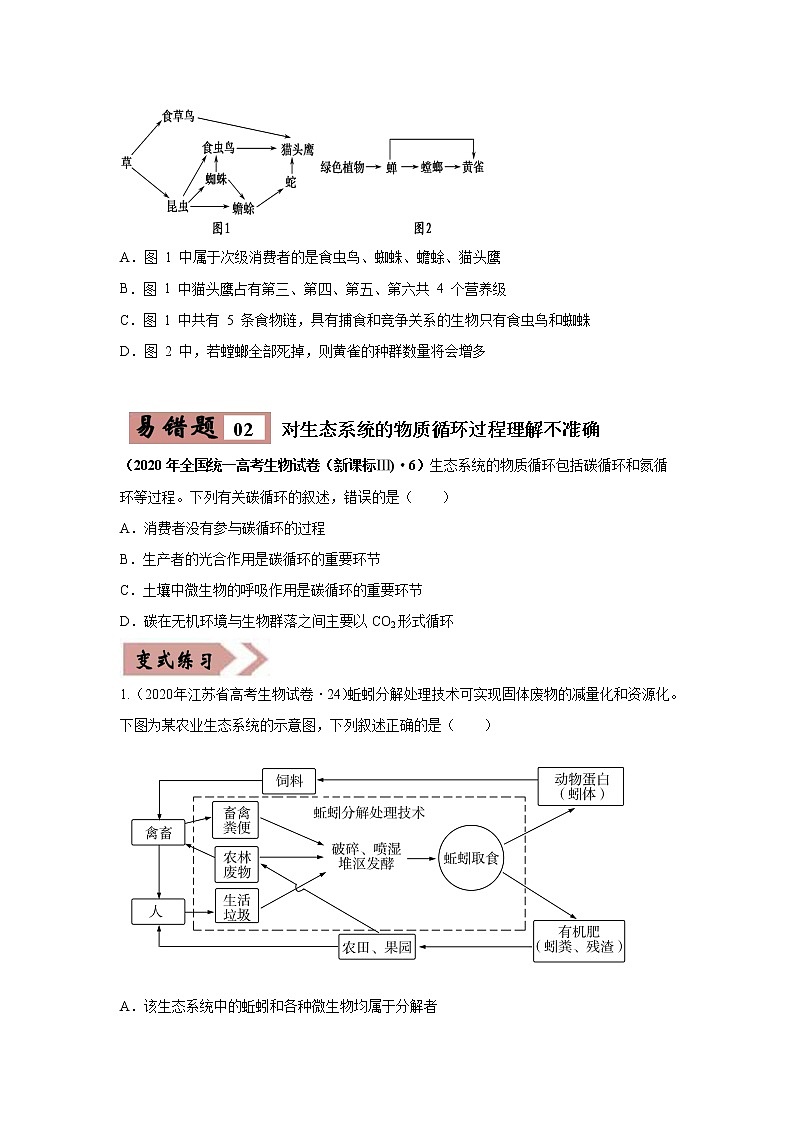 备战2021年高考生物一轮复习 易错点16 生态系统的结构和功能 试卷02