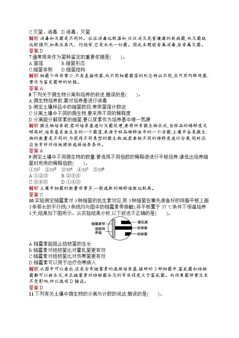 生物人教版选修1练习：2.2 土壤中分解尿素的细菌的分离与计数 Word版含解析02