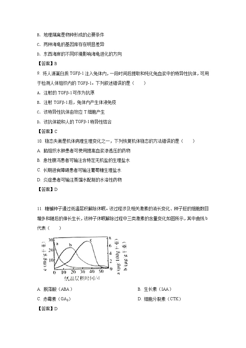 八省联考2021年湖南省普通高等学校招生适应性考试生物试卷（含答案）03
