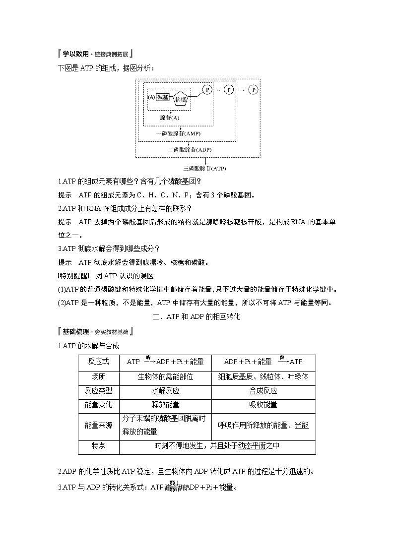 高中生物人教版(2019)必修第一册  第5章 第2节 细胞的能量“货币”ATP教案02