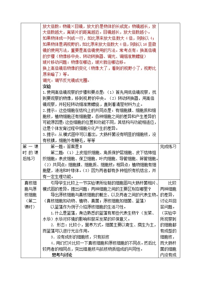 人教高中生物必修1教案： 1.2 细胞的多样性和统一性02