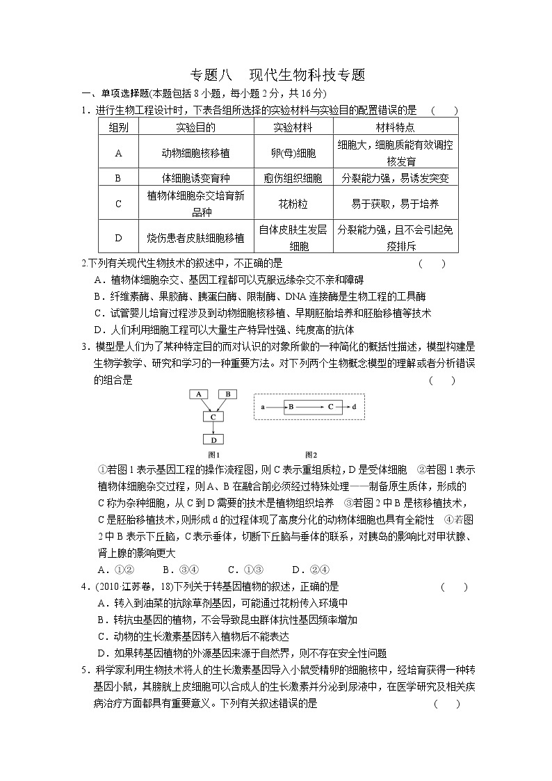 专题8　现代生物科技专题 训练01