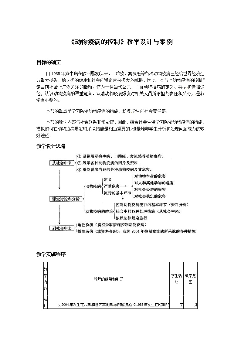 高中生物第4节 动物疫病的控制教案设计