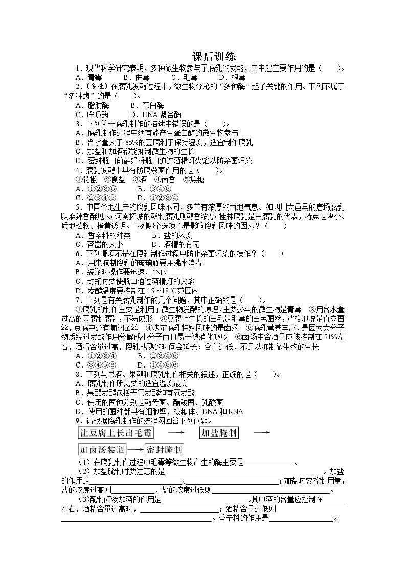 生物人教版选修1课后训练:专题1 课题2 腐乳的制作 Word版含解析01