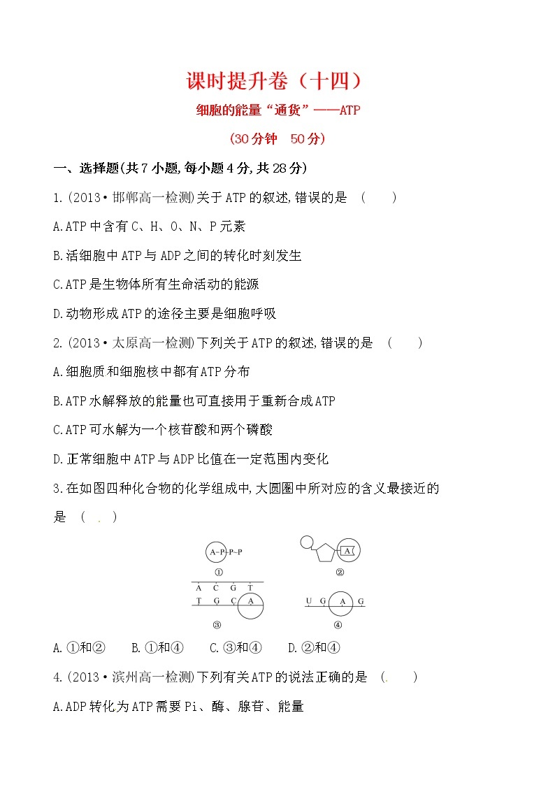 新人教版高中生物必修一课时提升卷(十四)  第5章  第2节01