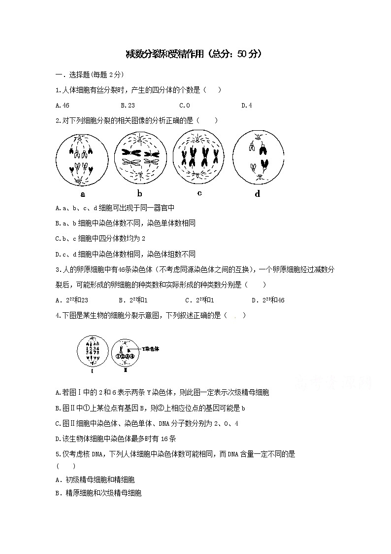 (人教版)高一生物必修二同步练习 2.1减数分裂和受精作用 word版含答案第1页