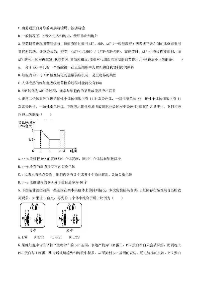 2021届湖南省六校高三下学期4月联考生物考试02