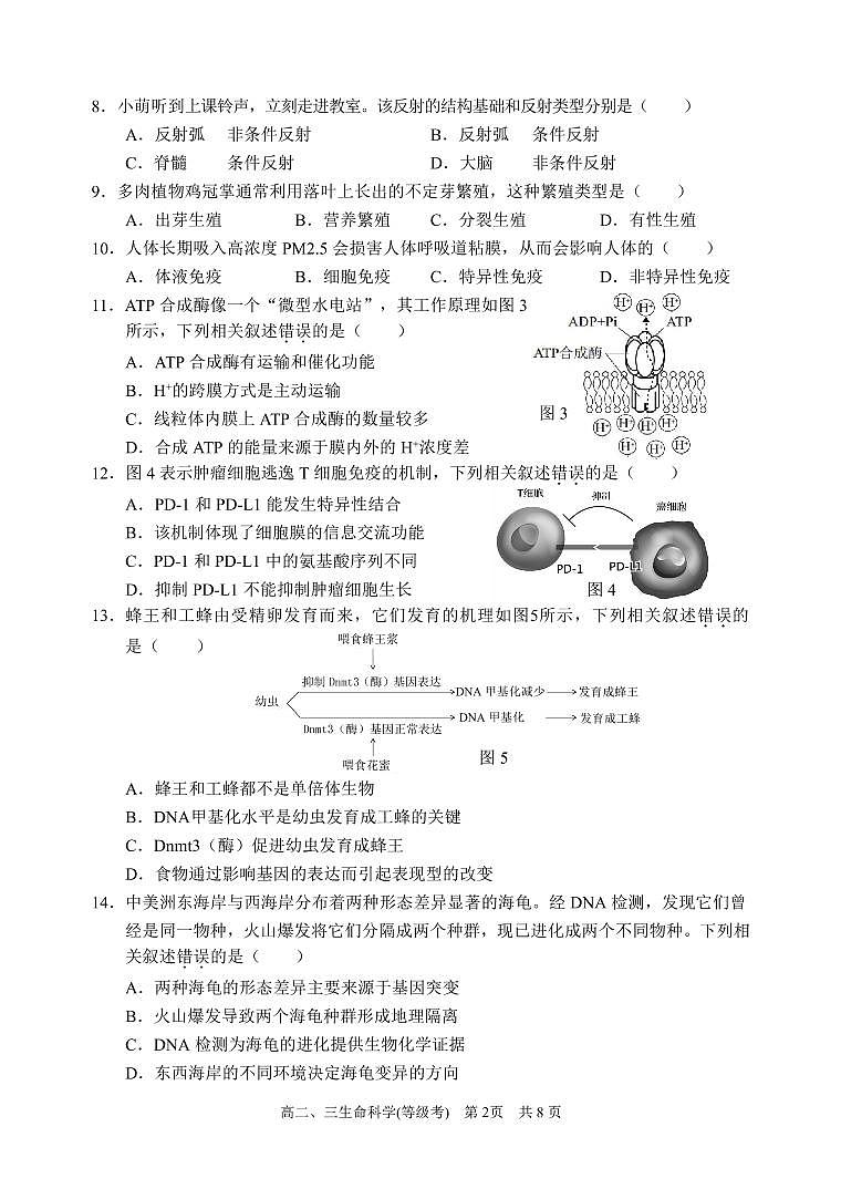 上海市2021届浦东新区高考生物二模试卷含答案02