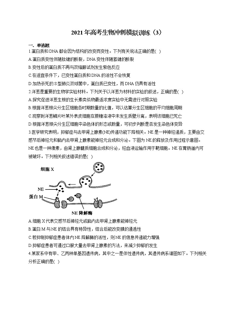 2021年高考生物冲刺模拟训练(3)01