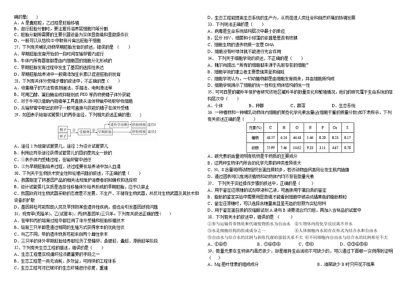 哈师大附中2021年高二下学期期中考试:生物卷+答案03