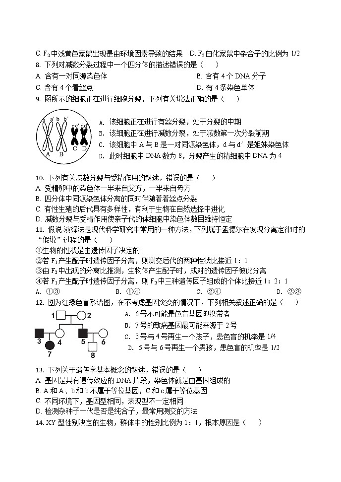 河北省衡水市2020-2021學(xué)年高一下學(xué)期期中考試生物試題(word版 含答案)第2頁