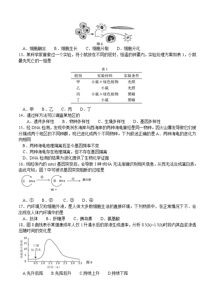 上海市嘉定区2021届高三下学期4月第二次质量调研测试（二模）生物试题（含答案）03