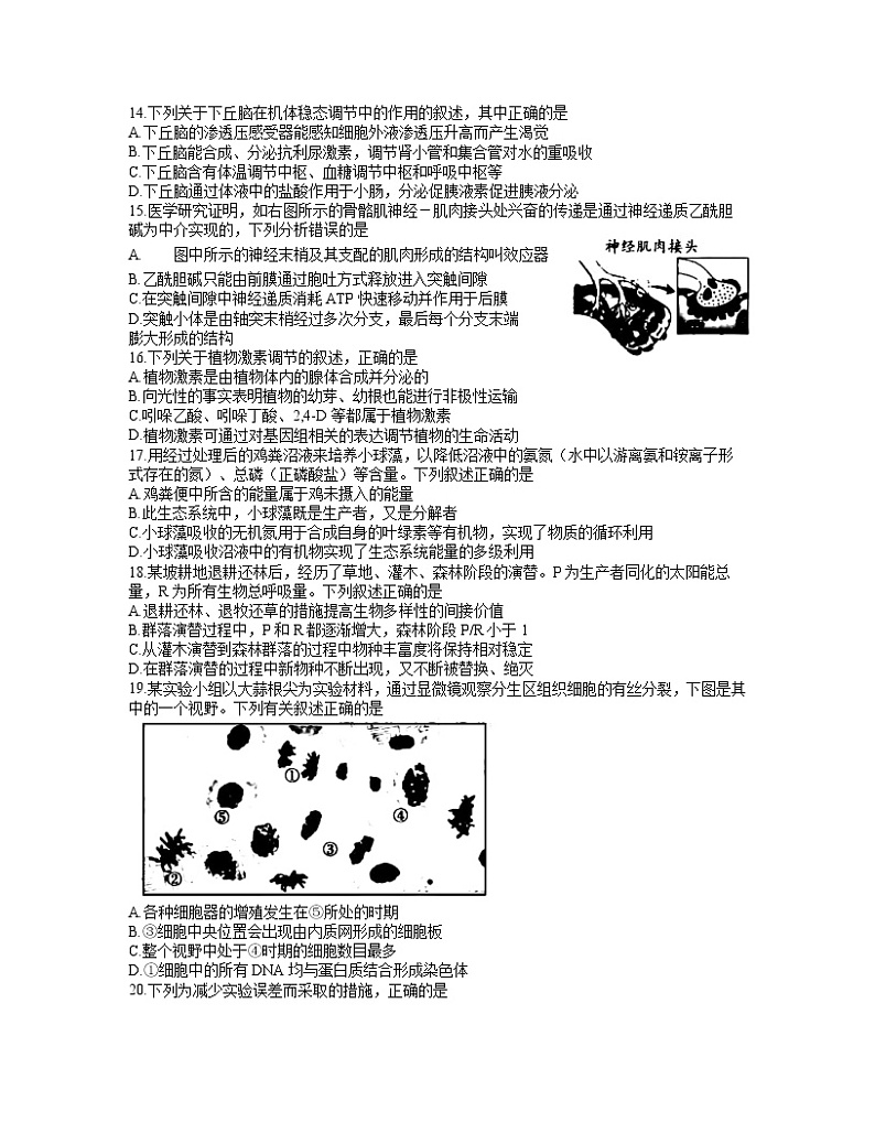 重庆市2021届高三下学期4月第二次学业质量调研抽测生物试题+答案03