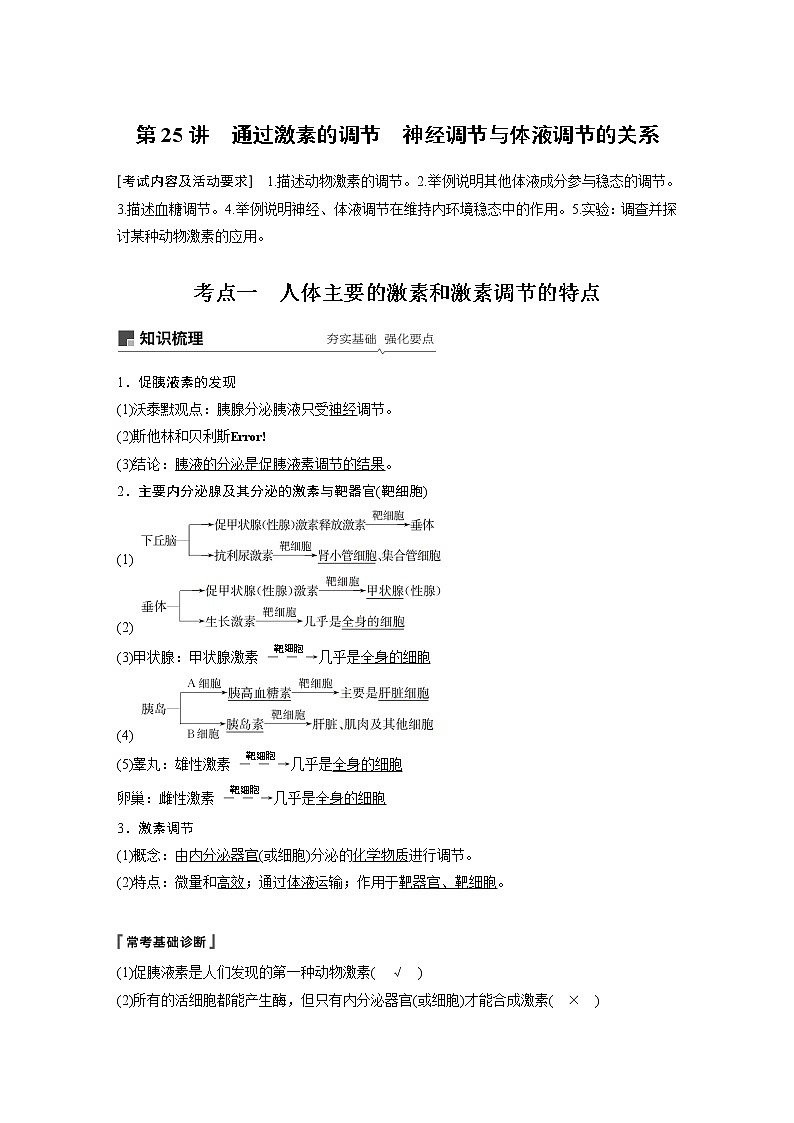 高考生物专题复习第25讲 通过激素的调节 神经调节与体液调节的关系01