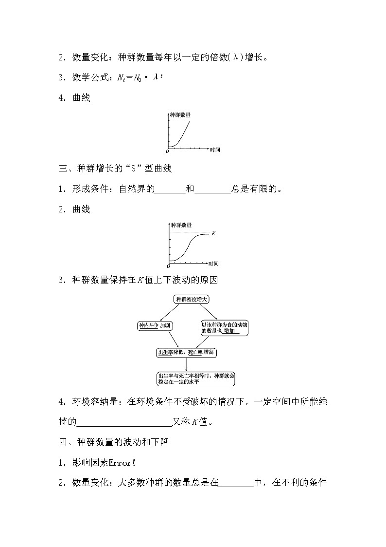 人教版高中生物必修三《穩(wěn)態(tài)與環(huán)境》4.2 種群的數(shù)量變化導學案第2頁