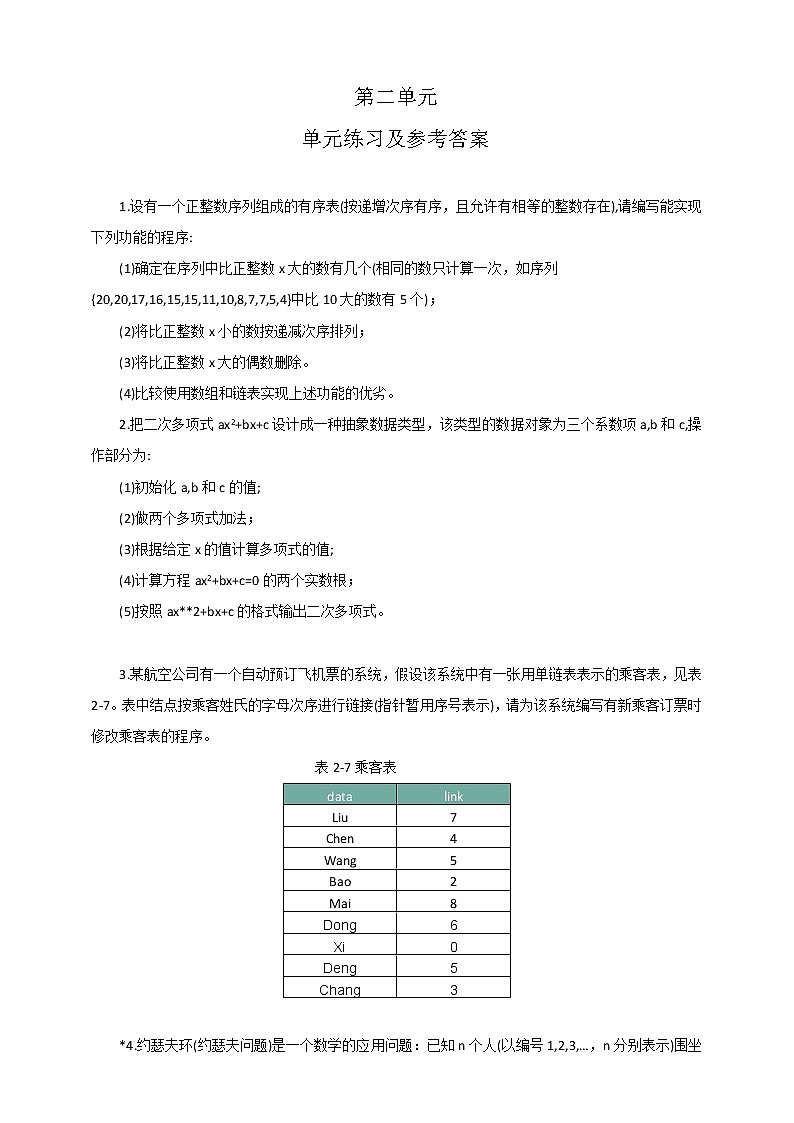 第二单元初识数据结构 练习及参考答案01