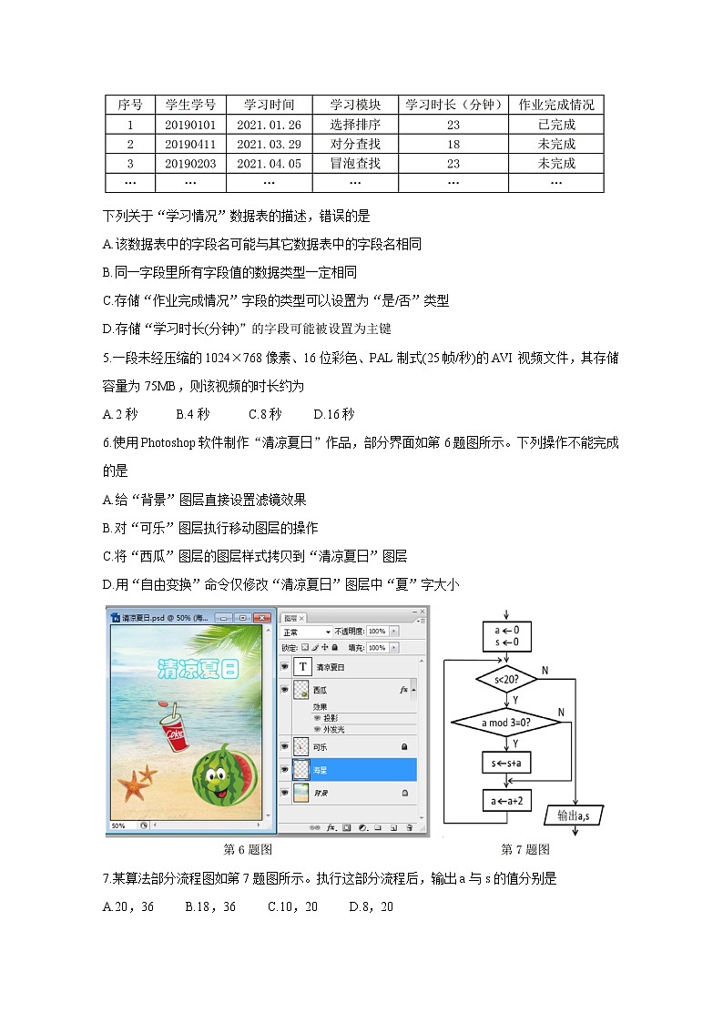 2021浙江省北斗星盟高三下学期5月适应性联考试题信息技术含答案第2页