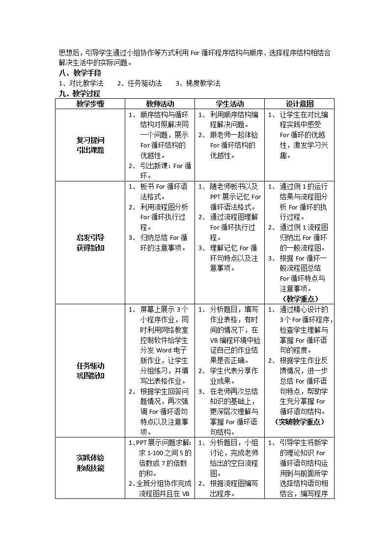 粤教版 2019 高中选修1信息技术 2.4.1 For循环语句 课件+教案02