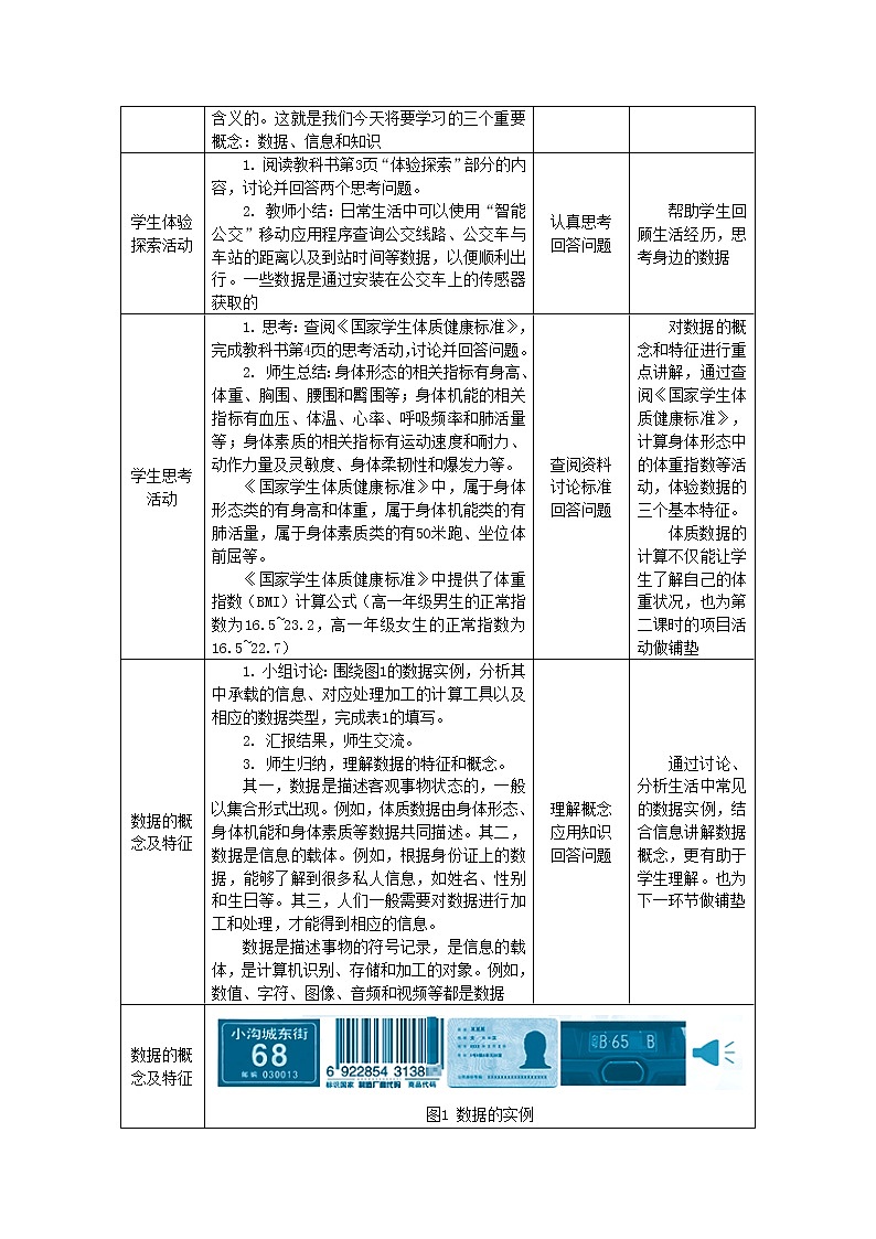 中图人教版(2019)信息技术必修一 1.1 数据、信息与知识 教案02