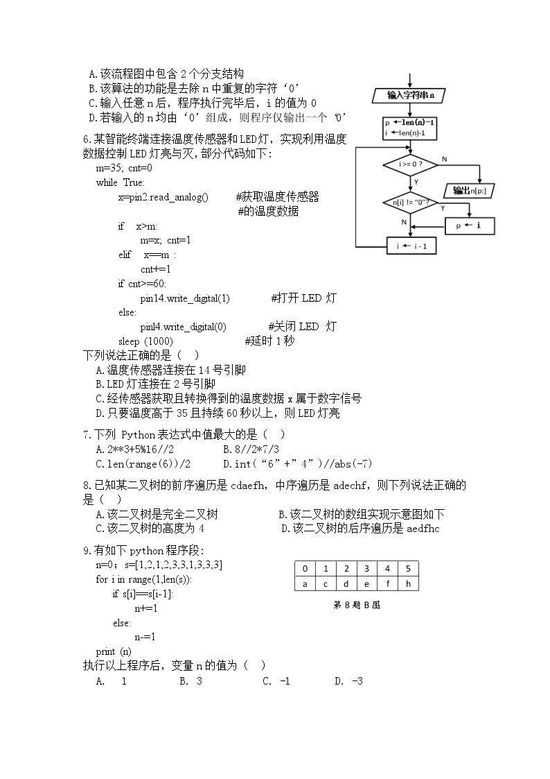 浙江省嘉兴市第一中学2023届高三信息技术上学期期中检测试卷（Word版附答案）02