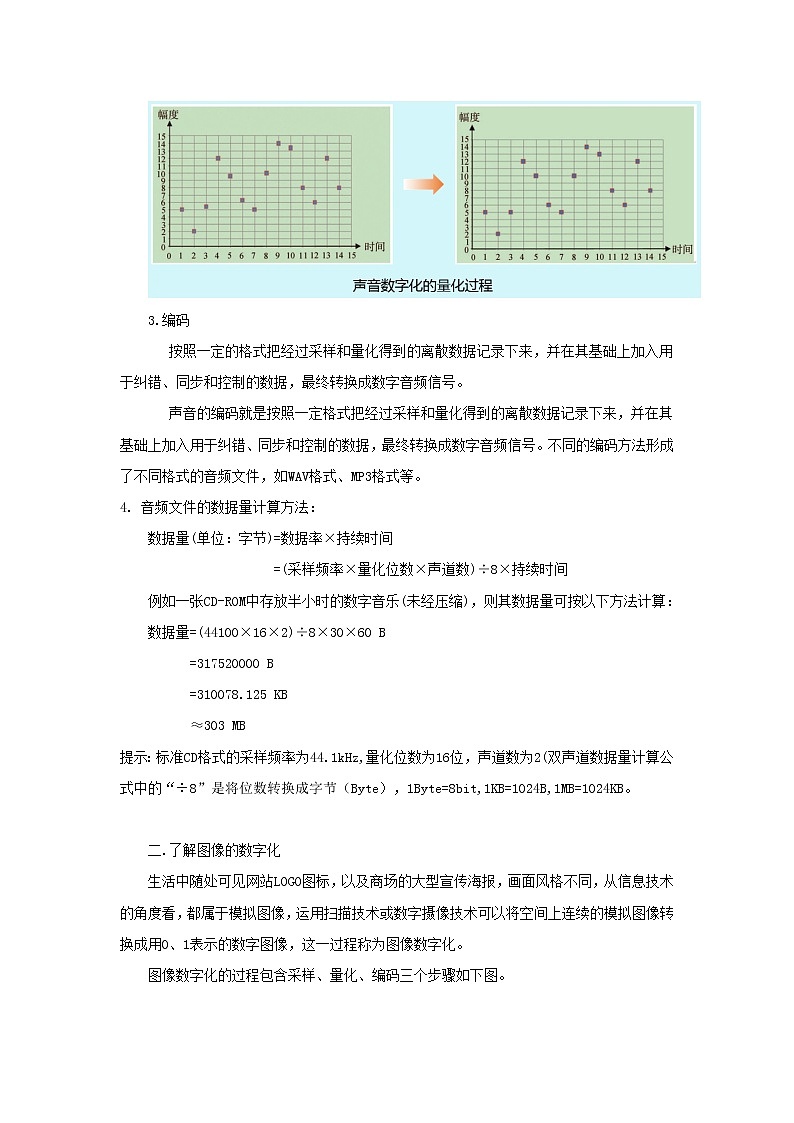 1.2.3项目二第三课时 了解声音和图像的数字化 教案 高中信息技术沪科版(2019)必修103