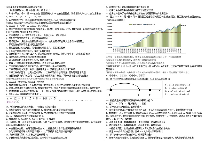 2022信息技术学业水平考试模拟题第5套01