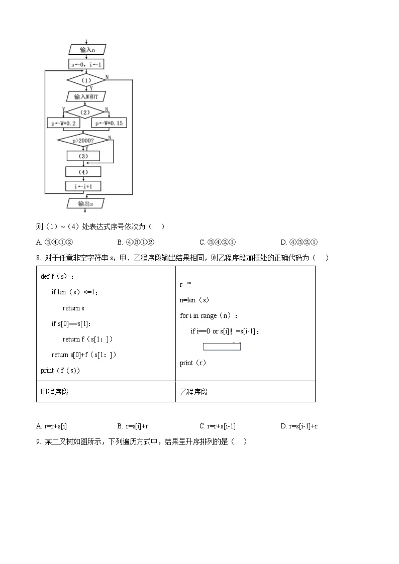 2025届浙江省衢州市、丽水市、湖州市高三下学期4月教学质量检测(三模)技术试题-高中信息技术 Word版无答案第3页