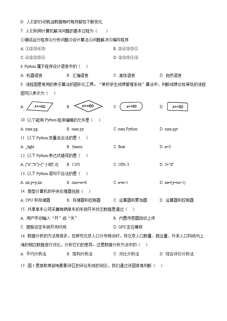 北京市怀柔区2025年普通高中合格性考试信息技术试题(原卷版)第2页