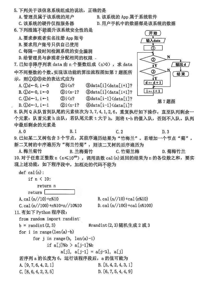浙江省杭州市2025-2026学年高三上学期11月教学质量检测技术试题(含答案)第2页
