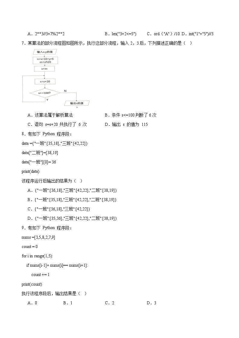 浙江省金兰教育合作组织2025-2026学年高二上学期期中考试信息技术试题(Word版附答案)第3页